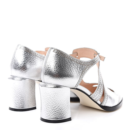 Fendi Metallic Calfskin Chameleon T-Strap Pumps 39.5 Silver 4 of 10