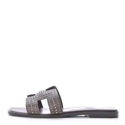 Hermes Calfskin Studded Oran Sandals 38 Gris Galet 1 of 8