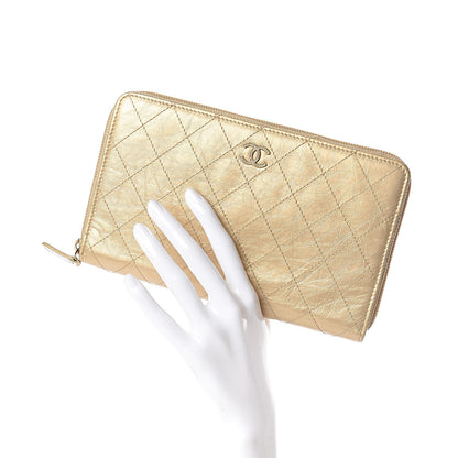 Chanel Metallic Aged Calfskin Quilted Palette Large Zip Around Organizer Wallet Gold 2 of 8
