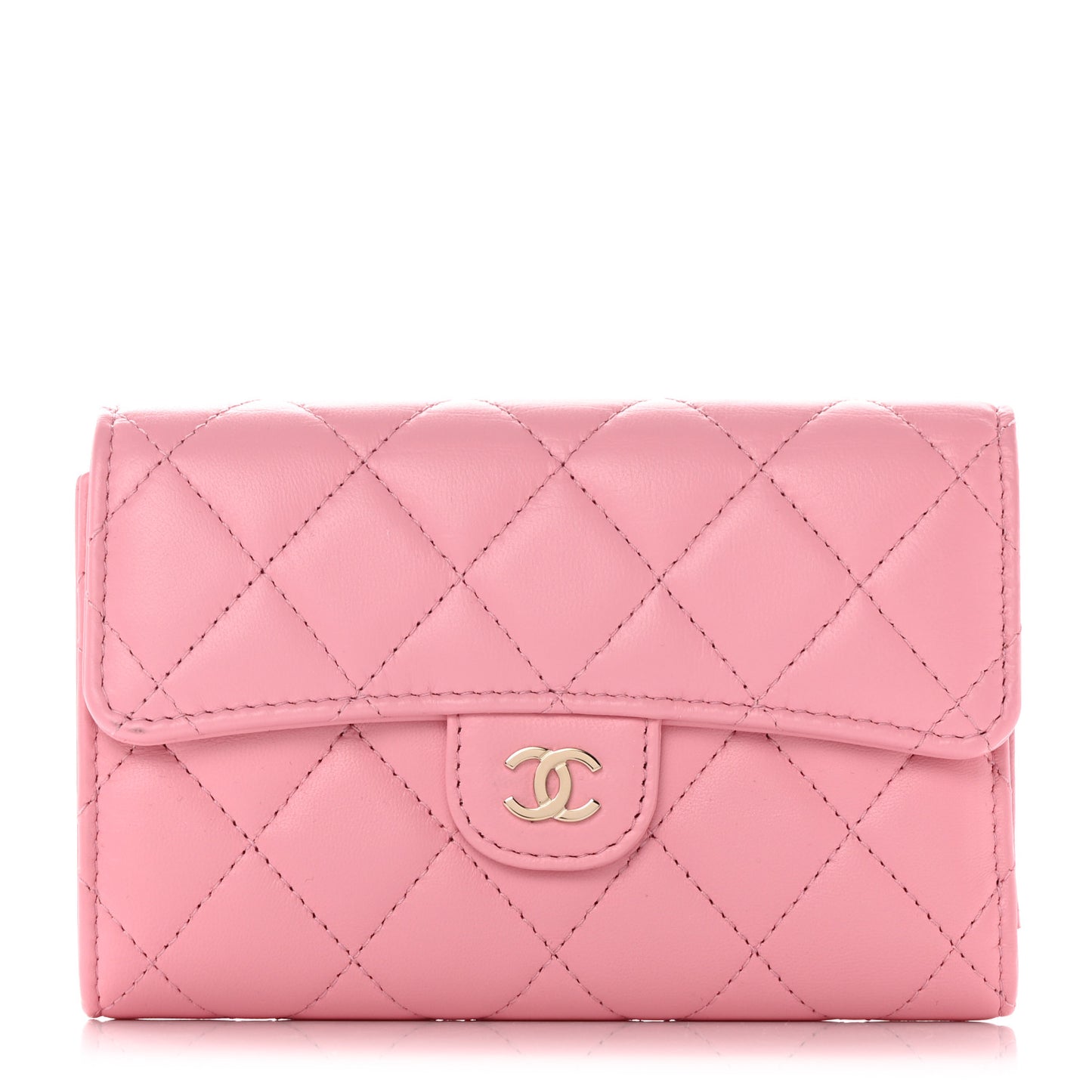 Lambskin Quilted Medium Flap Wallet Pink
