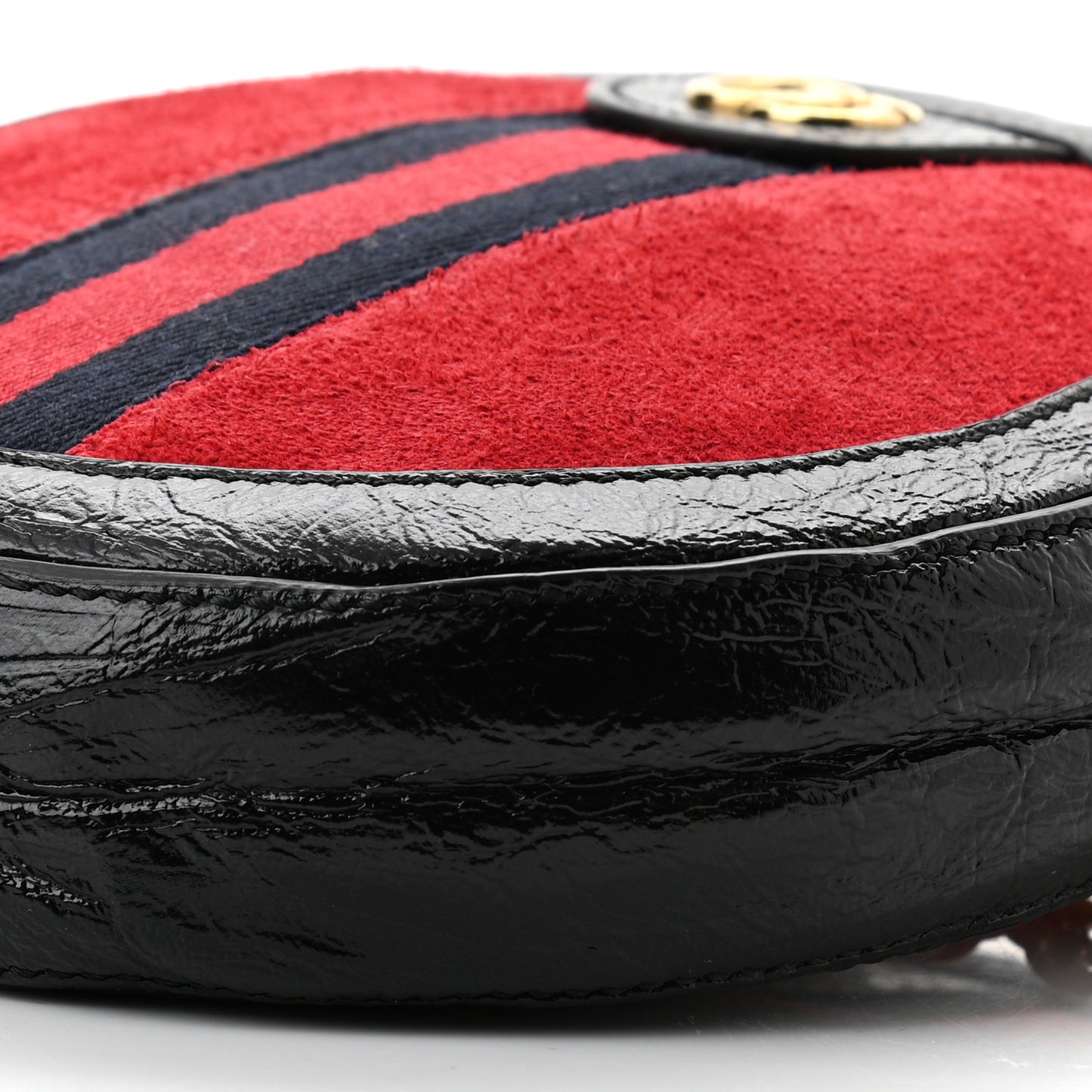 Suede Patent Web Mini Ophidia Round Shoulder Bag Hibiscus Red Black