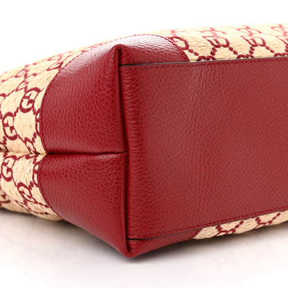 Gucci Straw Jacquard Dollar Calfskin GG Monogram Medium Ophidia Shopping Tote Natural New Cherry Red 9 of 11