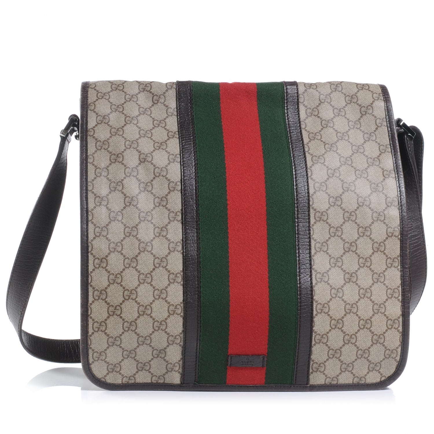 Gucci GG Plus Monogram Web Large Flap Messenger Bag Beige Dark Brown 1 of 7