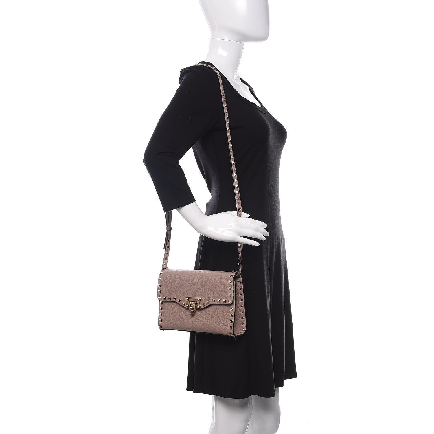 Valentino Garavani Pebbled Calfskin Medium Rockstud Flip Lock Crossbody Bag Poudre 2 of 9