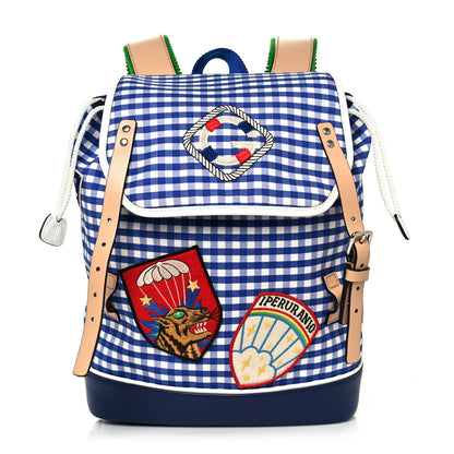 Gucci Coated Canvas Childrens Gingham Backpack Blue White 1 of 14