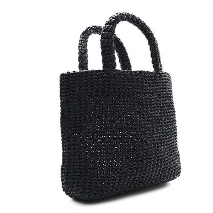 Prada Yarn Raffia Effect Crochet Small Logo Tote Black 2 of 9