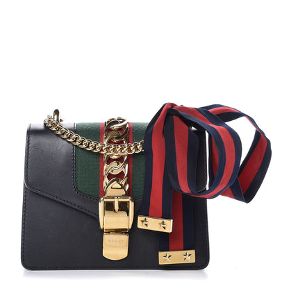 Gucci Calfskin Mini Sylvie Chain Shoulder Bag Black 1 of 7