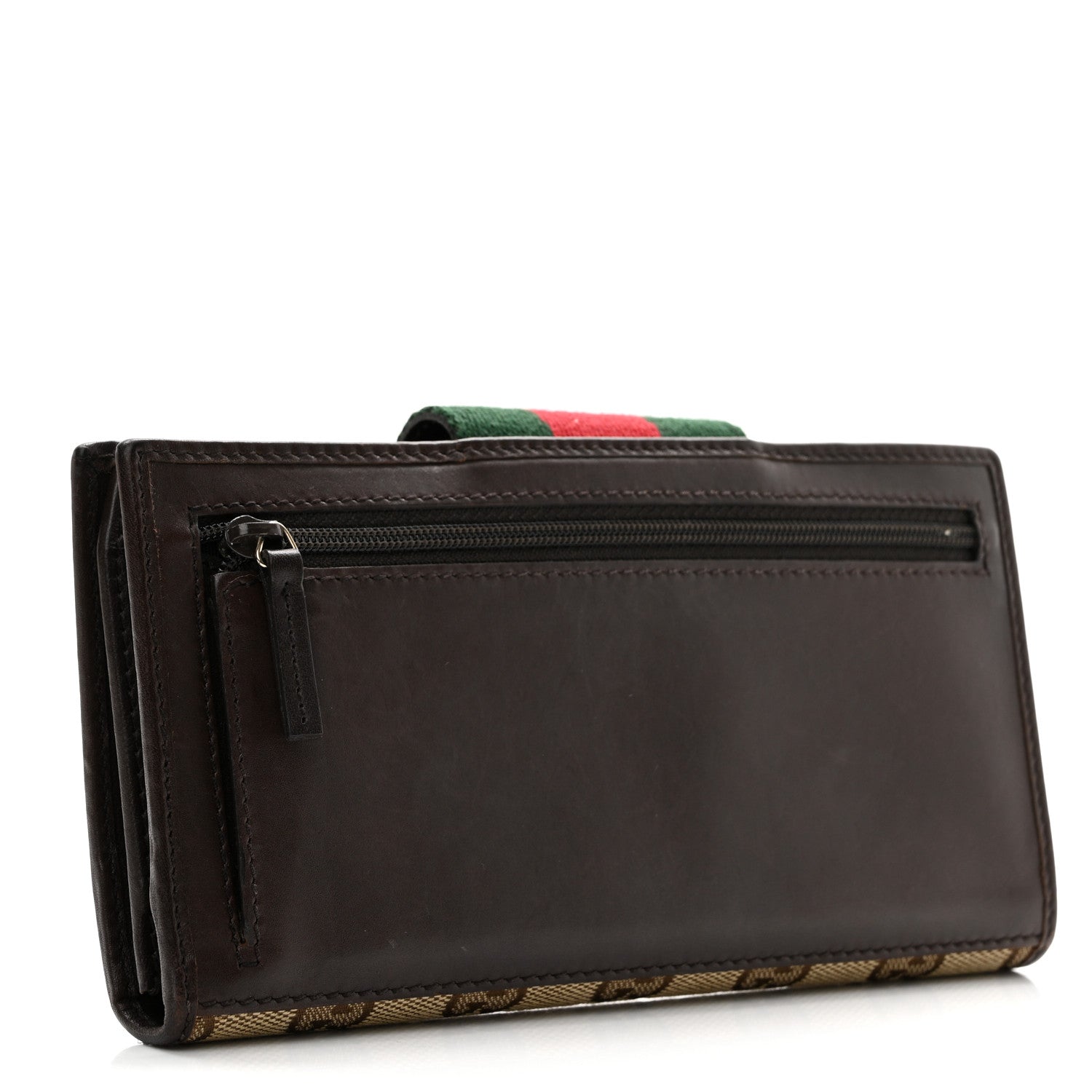 Gucci Monogram Calfskin Ladies Web Continental Wallet Beige Ebony Cocoa 3 of 8