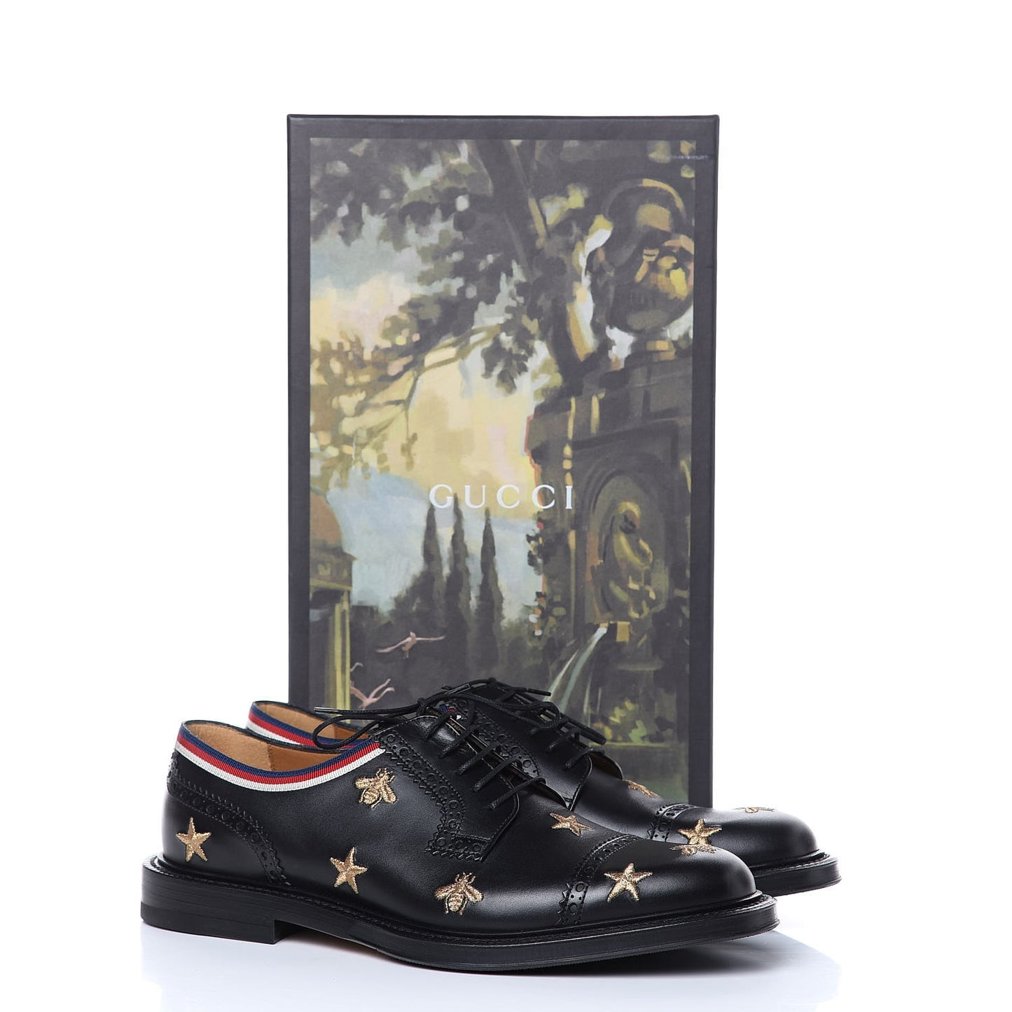 Calfskin Bee Star Embroidered Mens Captoe Derby Loafers 7.5 Black