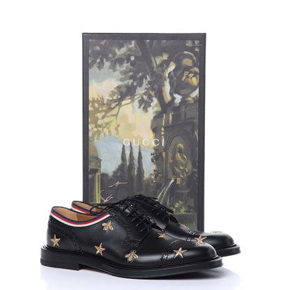 Gucci Calfskin Bee Star Embroidered Mens Captoe Derby Loafers 7.5 Black 9 of 9