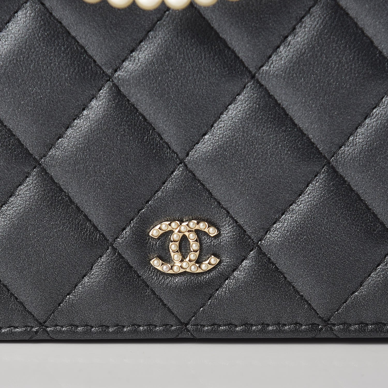 Chanel Iridescent Lambskin Quilted Pearl Wallet On Chain WOC Black 12 of 13