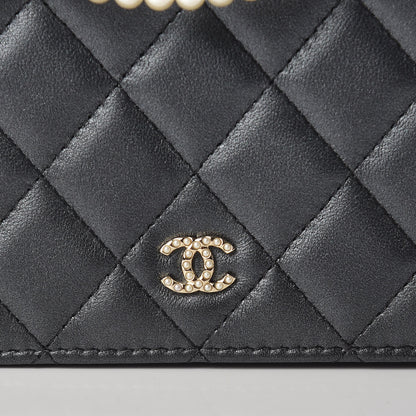 Chanel Iridescent Lambskin Quilted Pearl Wallet On Chain WOC Black 12 of 13