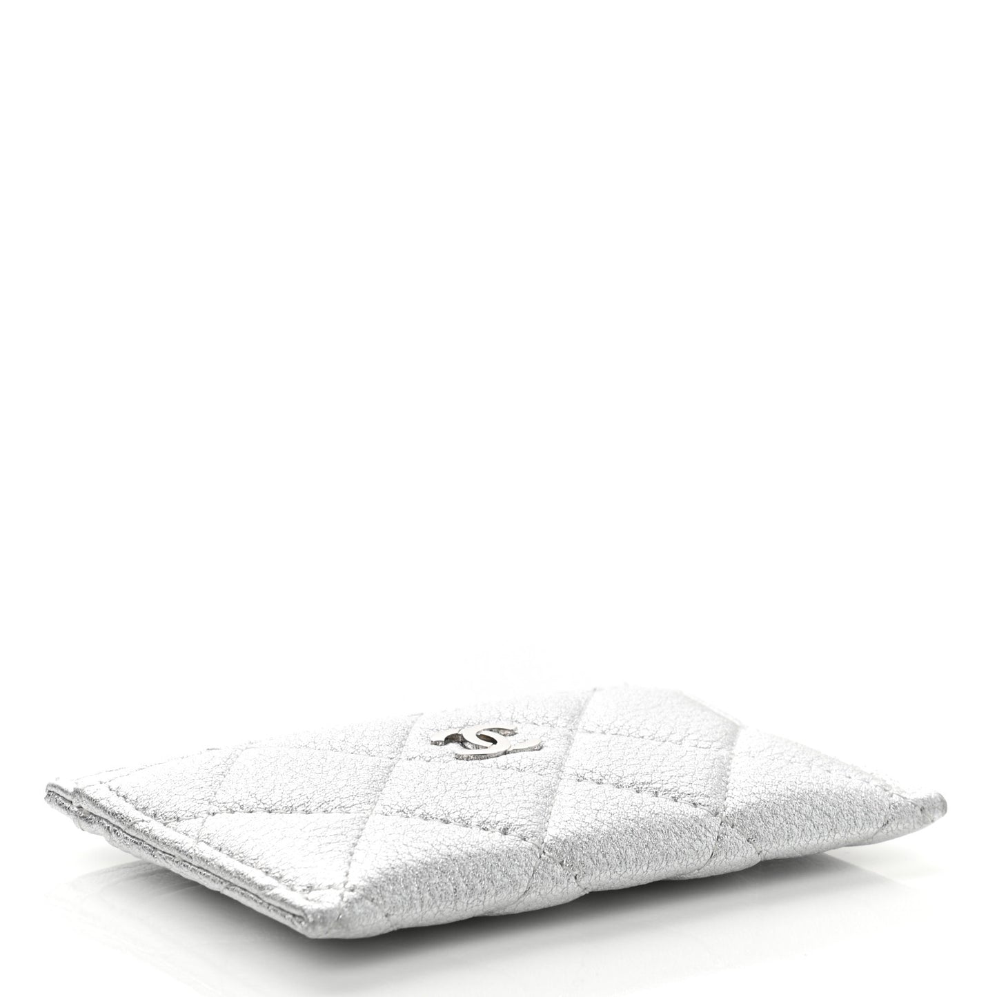 Metallic Goatskin Quilted CC Card Holder Silver