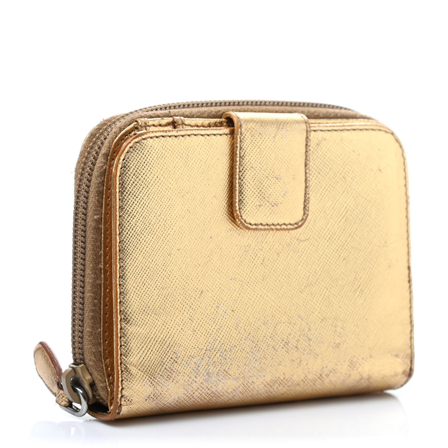 Metallic Saffiano Compact Zip Around Wallet Gold
