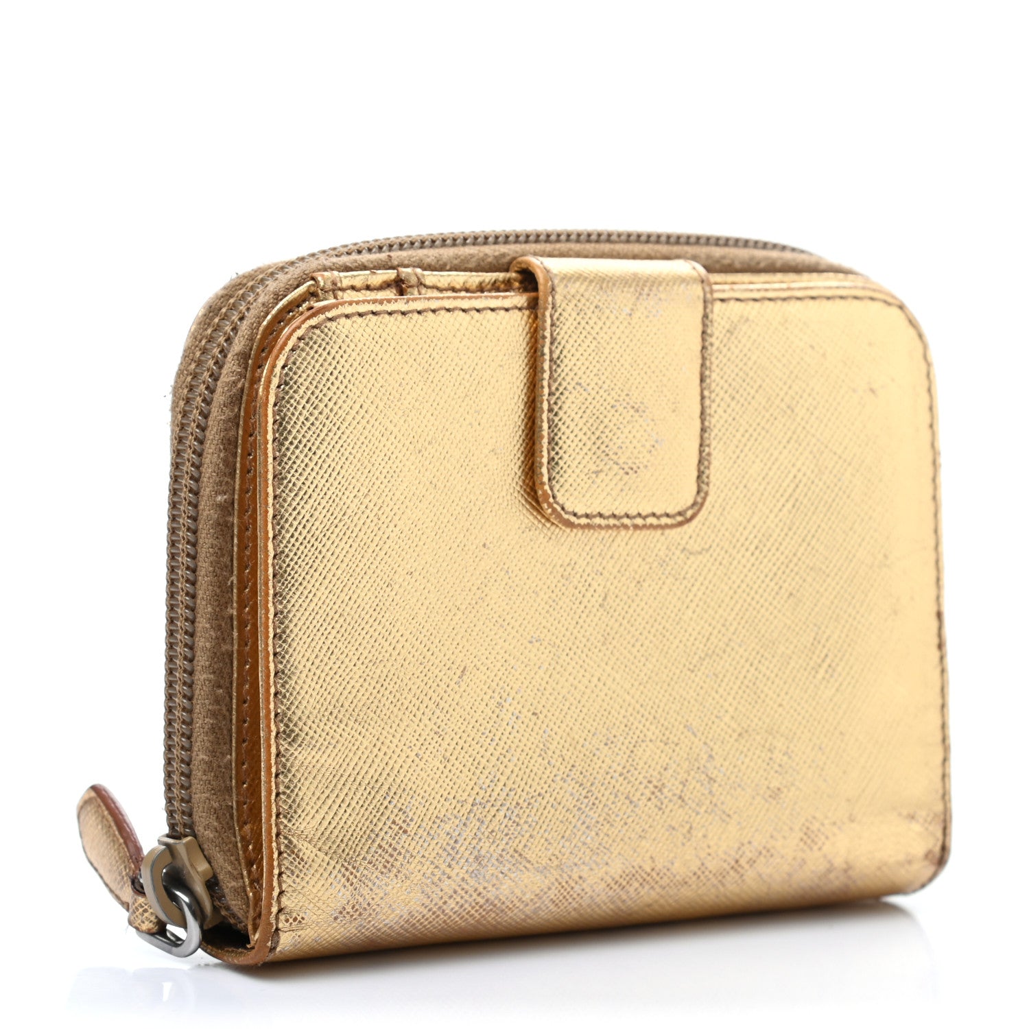 Prada Metallic Saffiano Compact Zip Around Wallet Gold 6 of 26