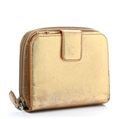 Prada Metallic Saffiano Compact Zip Around Wallet Gold 6 of 26