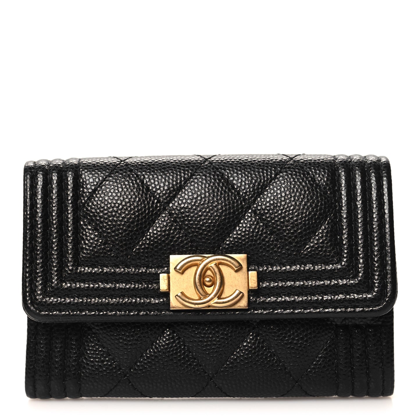 Caviar Quilted Boy Flap Card Holder Black