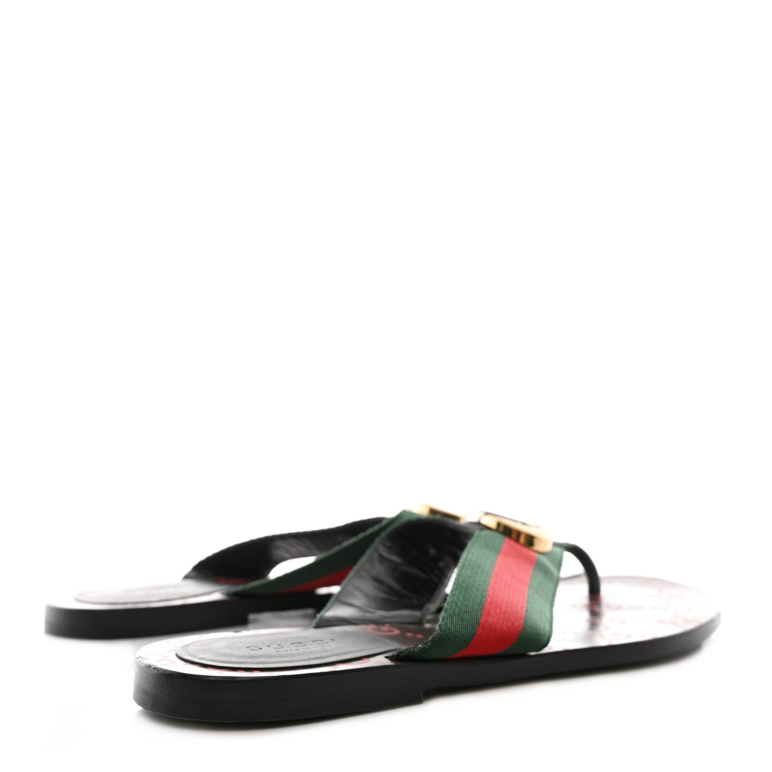 Gucci Nylon Calfskin Web GG Monogram Womens Thong Sandals 37 Green Red Cocoa 4 of 8