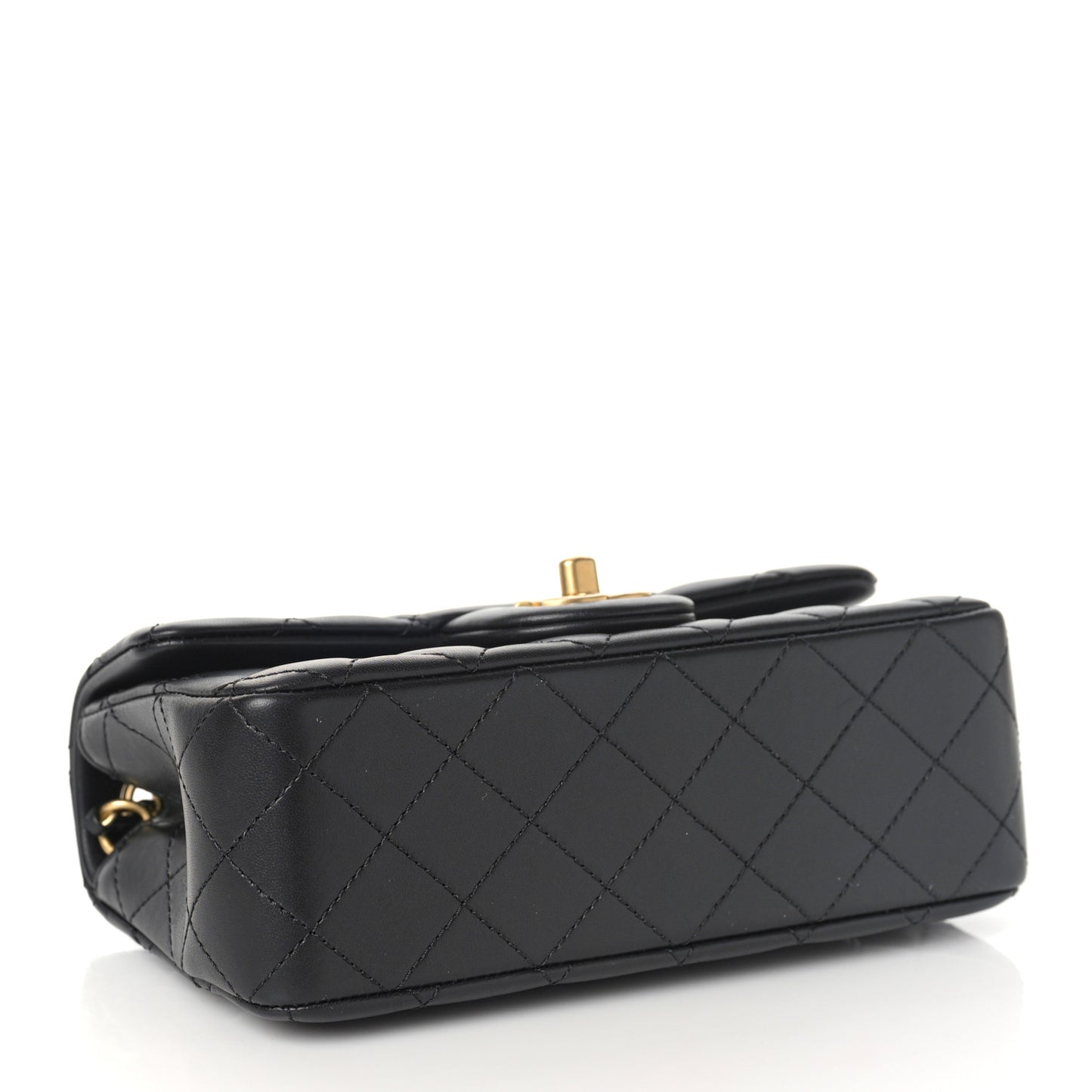Lambskin Quilted Mini Rectangular Pearl Crush Flap Black