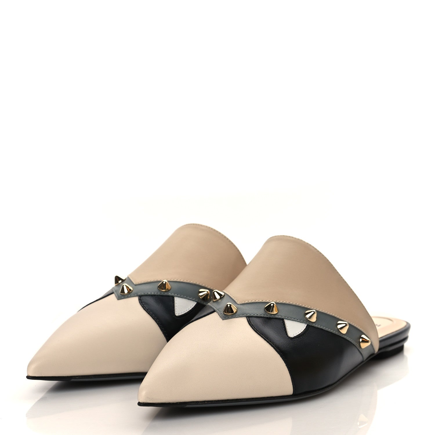 Fendi Vitello Sabot Monster Face Mules 37 Camelia 2 of 9