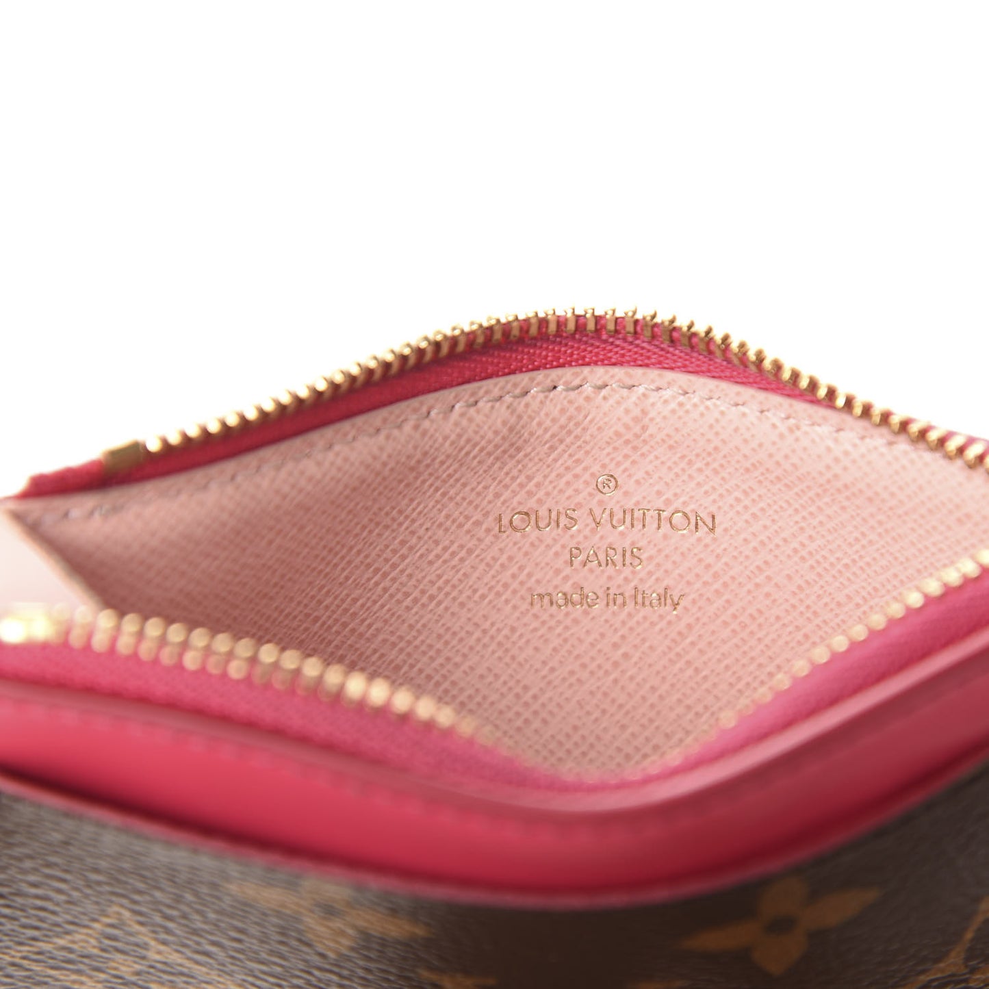 Monogram Blooming Flowers Zipped Card Holder Hot Pink Rose Ballerine