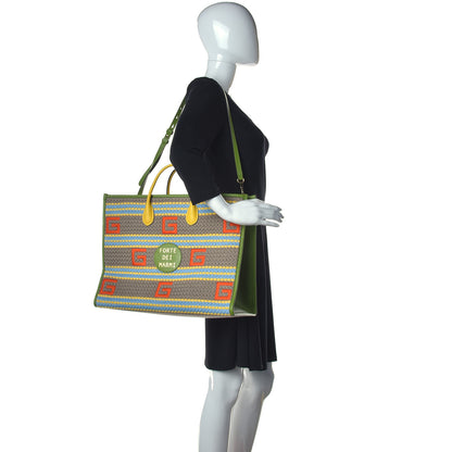 Gucci Fabric Embroidered Square G Forte Dei Marmi Striped Tote Bag Green Yellow 2 of 12