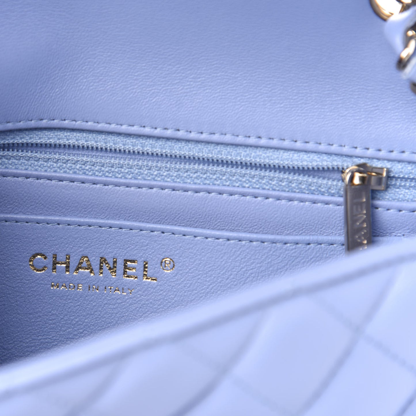 Lambskin Quilted Mini Rectangular Flap Light Blue
