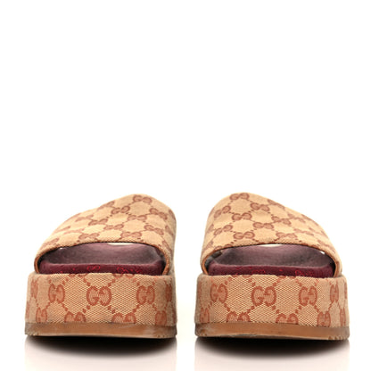 Gucci Canvas GG Monogram Angelina Platform Slide Sandals 39.5 Beige Ruggine 2 of 7