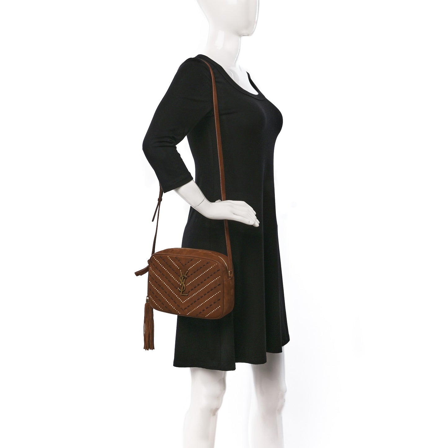 Suede Studded Woven Monogram Lou Camera Bag Cinnamon