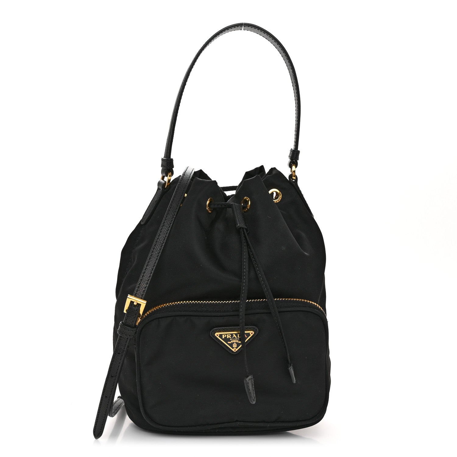 Prada Saffiano Tessuto Nylon Mini Bucket Crossbody Bag Black 1 of 11