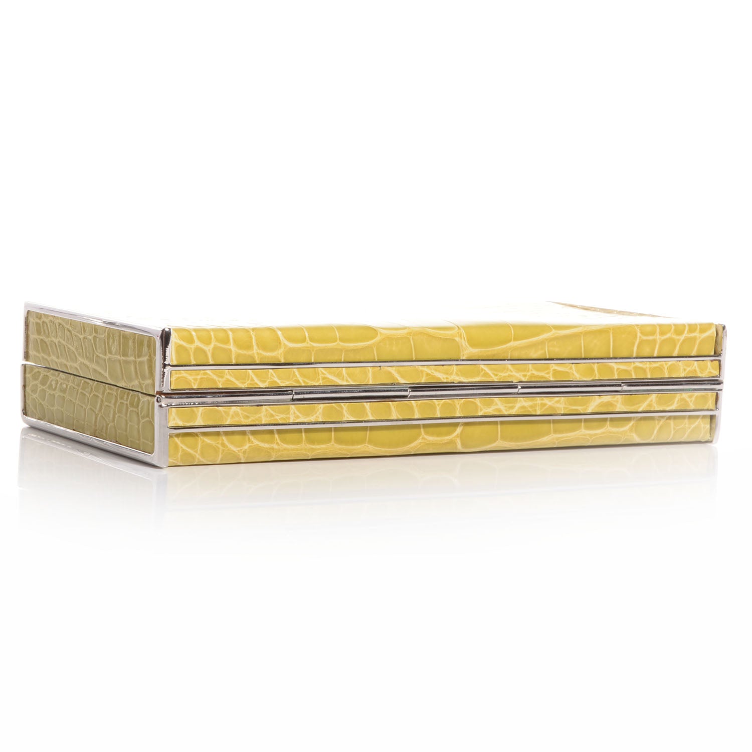 Judith Leiber Crocodile Austrian Crystal Box Clutch Chartreuse 4 of 8