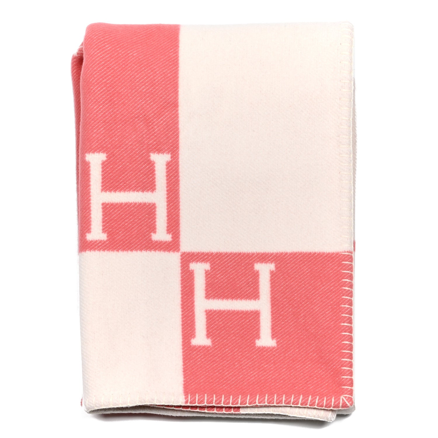 Hermes Wool Cashmere Avalon Baby Blanket Rose Airelle White 1 of 3