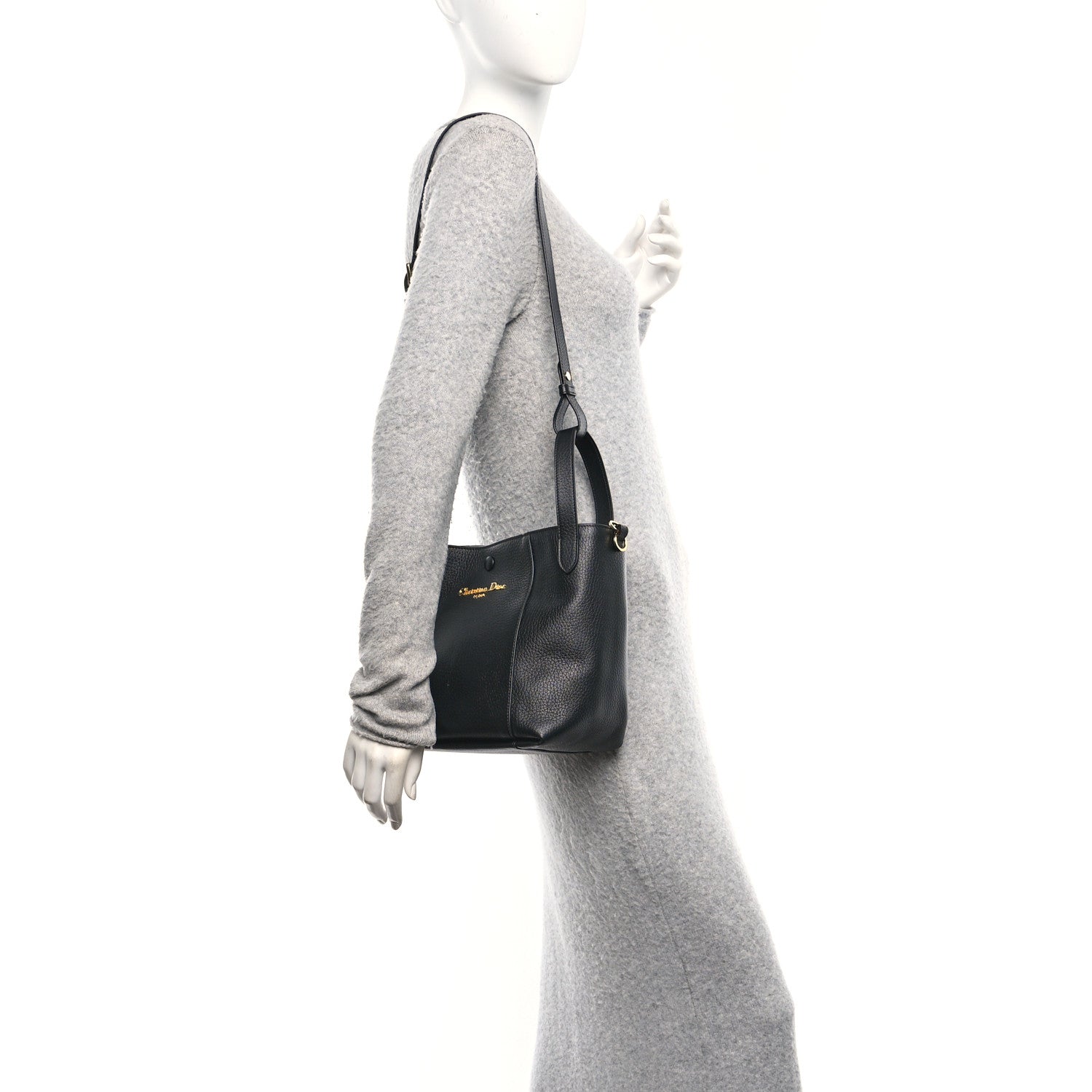 Christian Dior Calfskin Medium Signature Bucket Bag Black 2 of 10