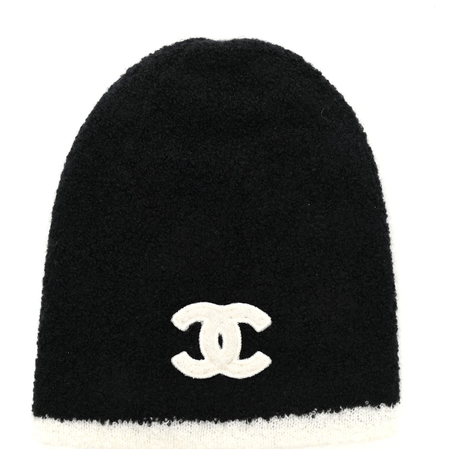 Chanel Cashmere Silk CC Beanie Hat Black White 1 of 5