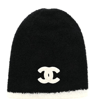 Chanel Cashmere Silk CC Beanie Hat Black White 1 of 5