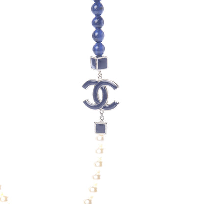 Chanel Pearl Bead Enamel CC Long Necklace Pearly White Blue 4 of 7