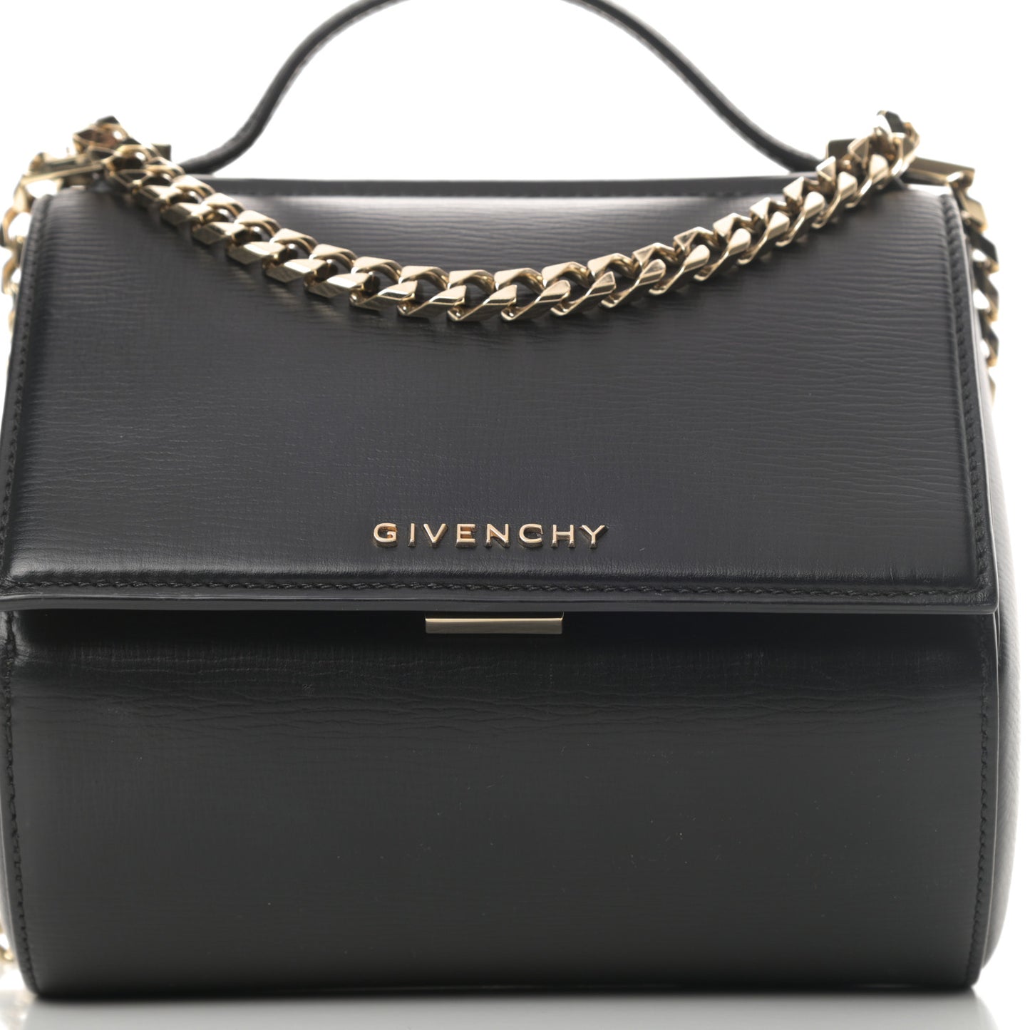 Textured Calfskin Mini Pandora Box Chain Crossbody Bag Black