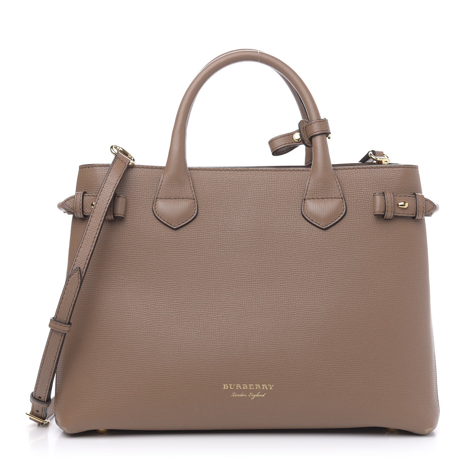 Burberry Grainy Calfskin House Check Medium Banner Tote Dark Sand 1 of 10