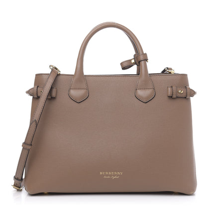 Burberry Grainy Calfskin House Check Medium Banner Tote Dark Sand 1 of 10