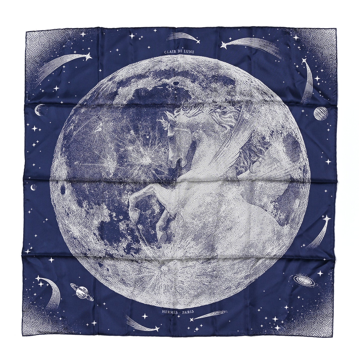 Silk Clair De Lune Double Face Scarf 90 Marine White Beige