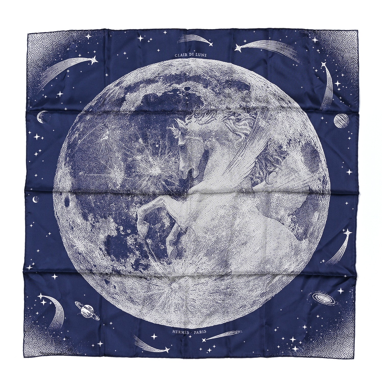 Hermes Silk Clair De Lune Double Face Scarf 90 Marine White Beige 1 of 6