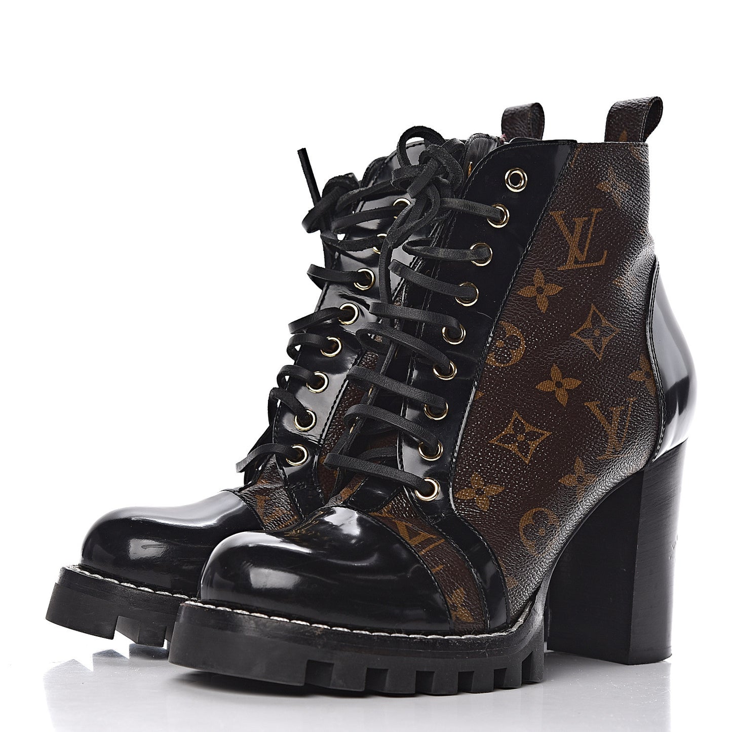 Patent Calfskin Monogram Star Trail Ankle Boots 39.5 Black