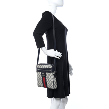 Gucci GG Supreme Monogram Textured Dollar Calfskin Web Small Ophidia Messenger Bag Beige Blue 2 of 9