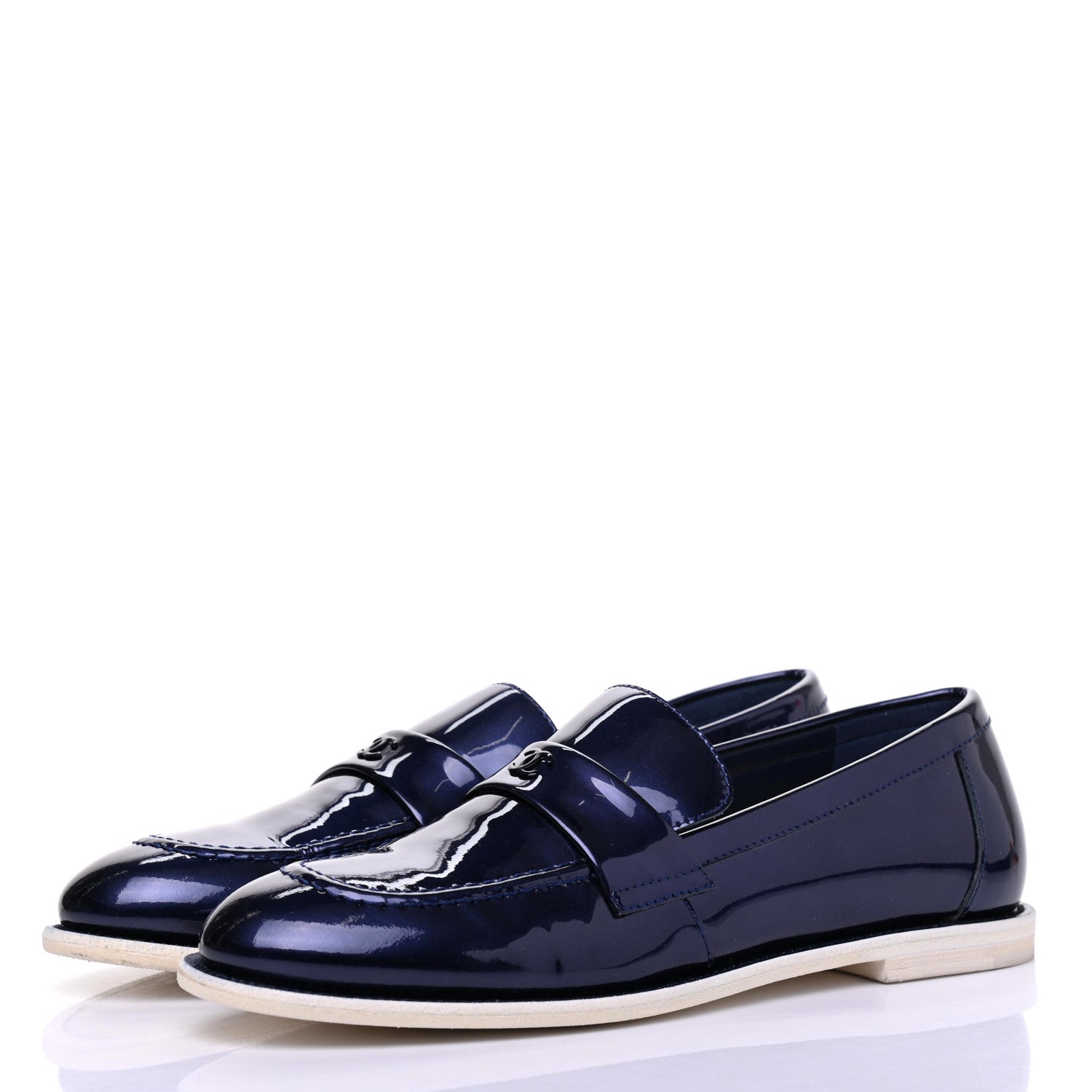 Chanel Patent CC Moccasin Loafers 39 Navy 3 of 12