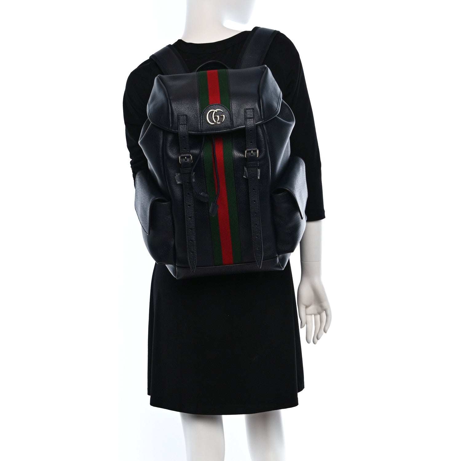 Gucci Textured Dollar Calfskin Web Medium Ophidia Double Buckle Backpack Blue Agata 2 of 11