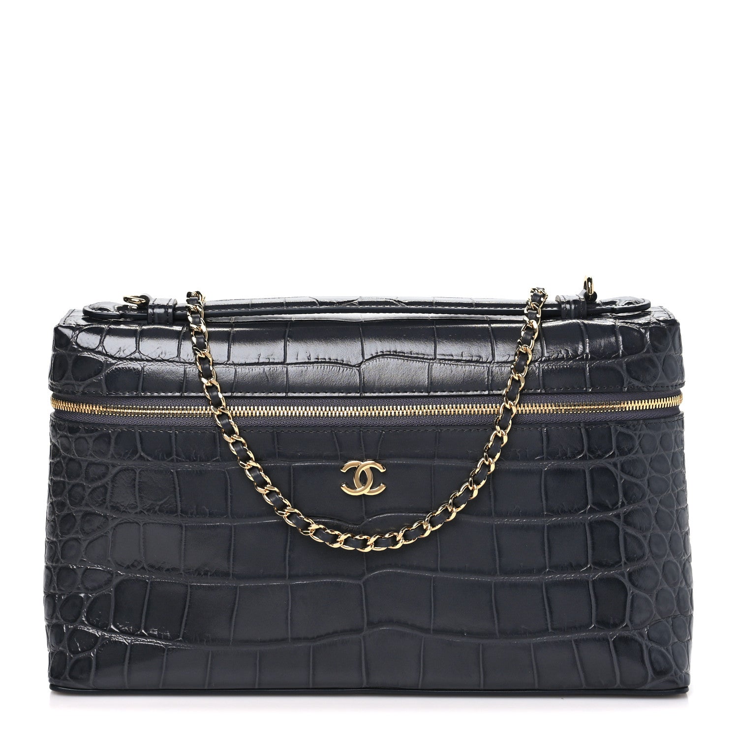 Chanel Calfskin Crocodile Embossed Exoticoco Large Supple Trapeze Vanity With Chain  Grey 1 of 10