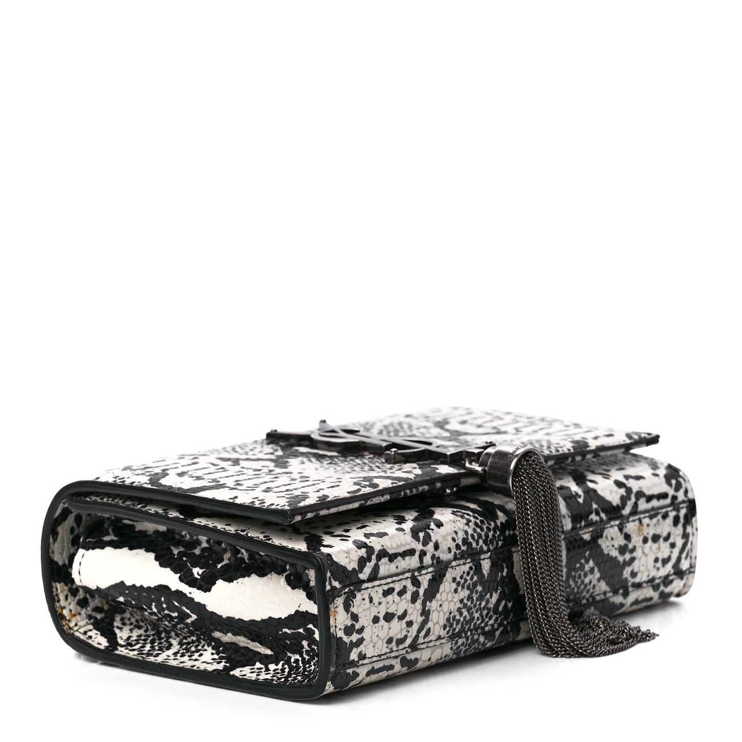 Calfskin Snakeskin Embossed Small Classic Monogram Kate Tassel Satchel White Black