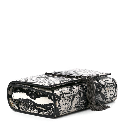 Saint Laurent Calfskin Snakeskin Embossed Small Classic Monogram Kate Tassel Satchel White Black 4 of 11