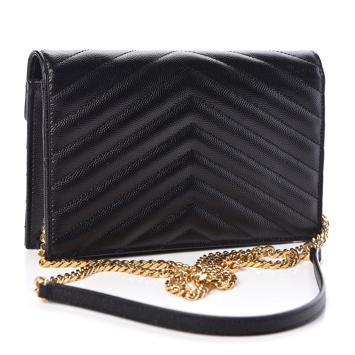 Grain De Poudre Matelasse Chevron Monogram Envelope Chain Wallet Black