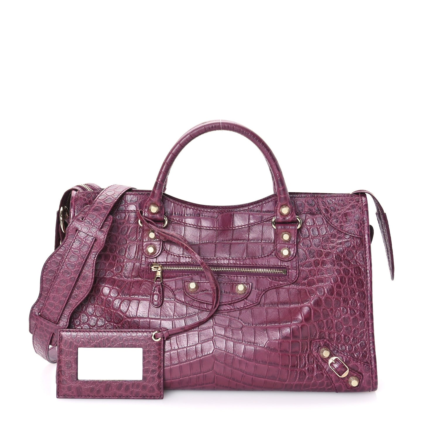 Calfskin Crocodile Embossed Gold Hardware City Violet Prune